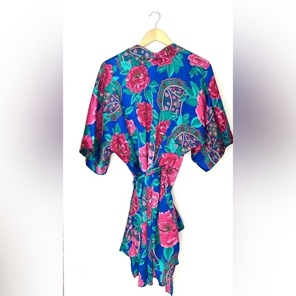 kathryn Other - Kathryn Vibrant Vintage 80’Baroque Floral Jewel Tone Satin Lingerie Kimono Robe